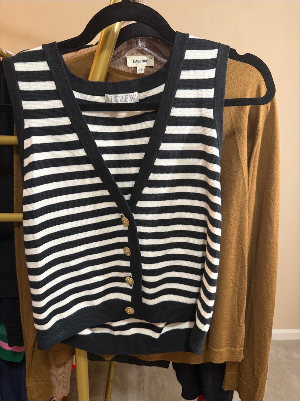 J. Crew Black & White Striped Button-Front Knit Tank